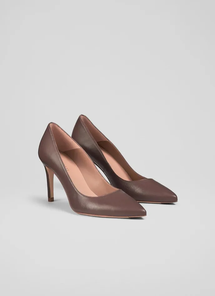 LK Bennett Floret Wine Leather Pointed Toe Courts Women Court Shoes