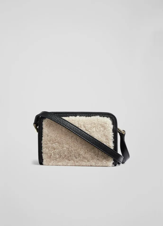 LK Bennett Ginny Black Leather And Shearling Crossbody Bag Women CrossBody Bags