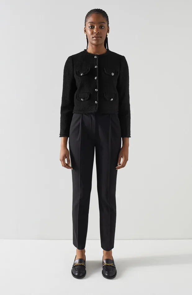LK Bennett Hazel Black Recycled Cotton Italian Tweed Jacket Women Coats and Jackets