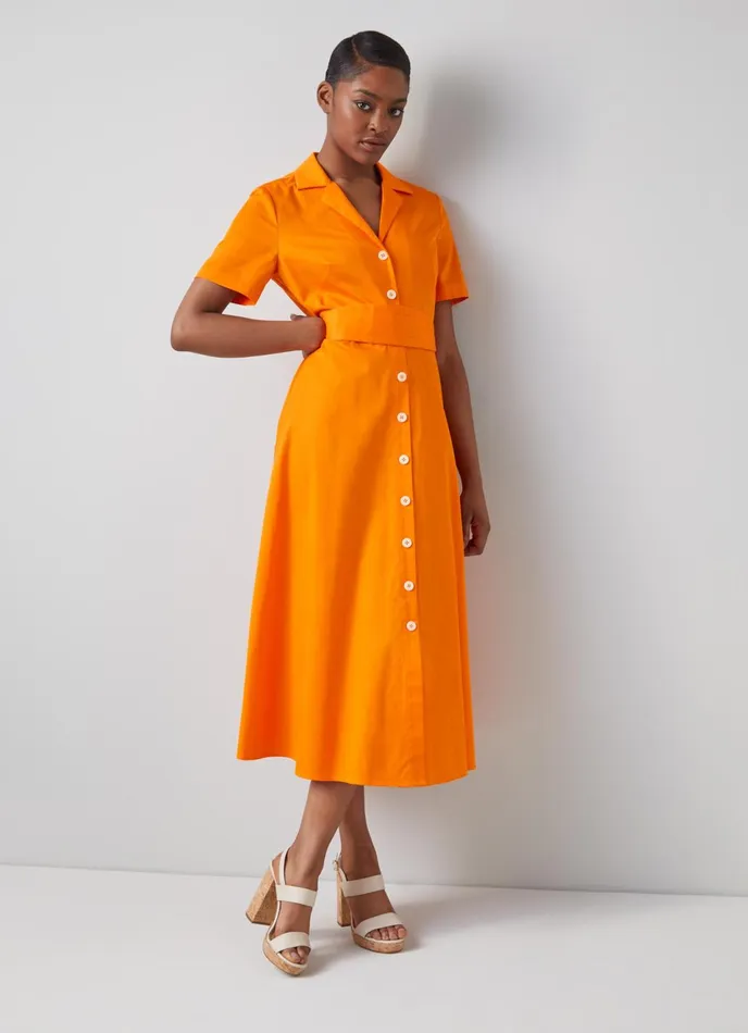 LK Bennett Joplin Orange Cotton Shirt Dress Women Dresses