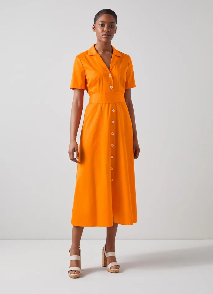 LK Bennett Joplin Orange Cotton Shirt Dress Women Dresses