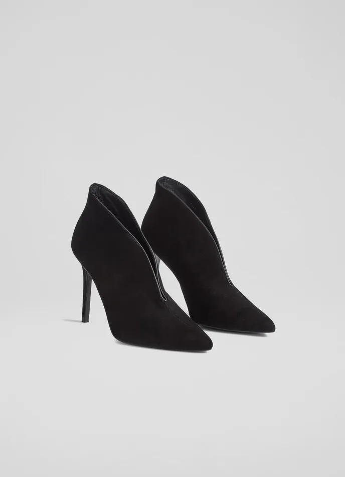 LK Bennett Kyra Black Suede VFront Shoe Boots Women Court Shoes