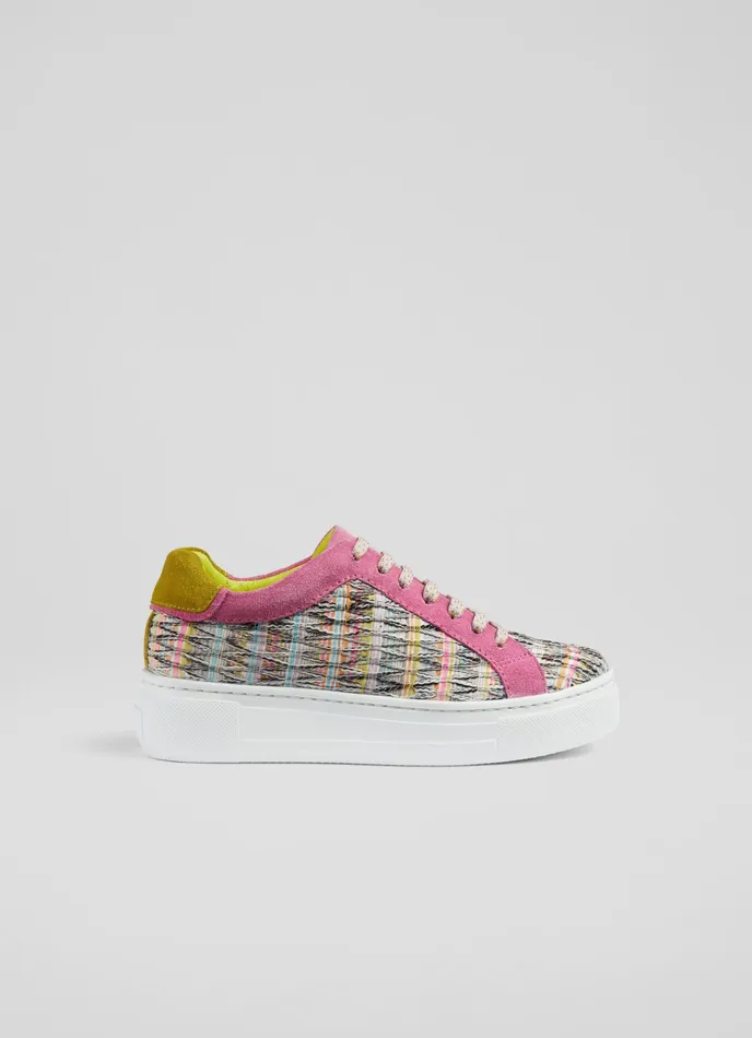 LK Bennett Lkb Lift Gold Fabric And Beige Suede Flatform Trainers Women Trainers