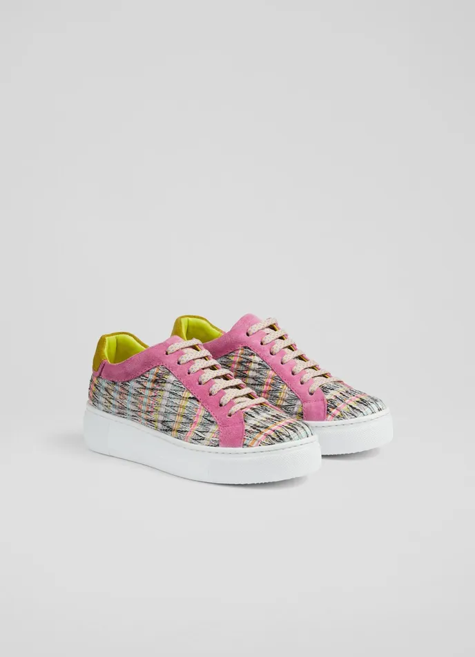 LK Bennett Lkb Lift Gold Fabric And Beige Suede Flatform Trainers Women Trainers