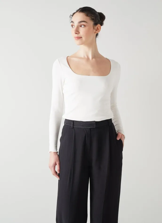 LK Bennett May Orange Lenzing Ecovero Viscose Square Neck Top Women Tops