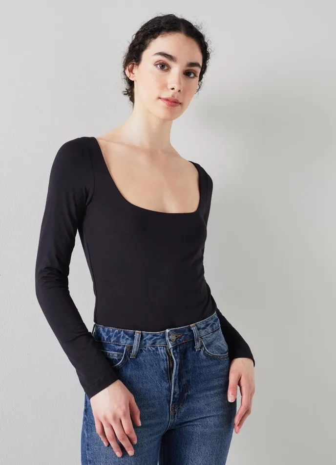 LK Bennett Miriam Ivory Lenzing Ecovero Viscose Square Neck Body Women Tops