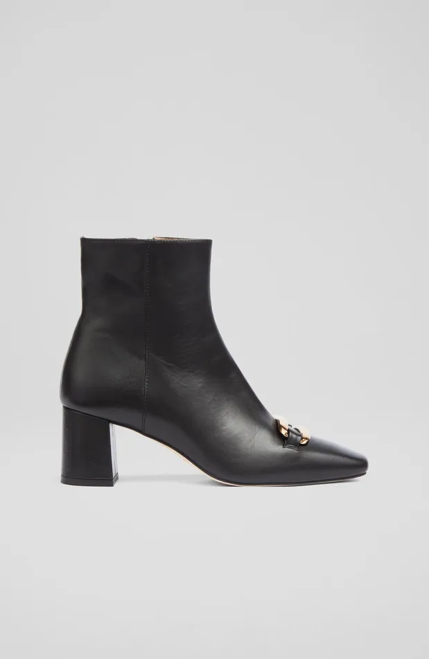 LK Bennett Novella Black Leather Gold Bar Ankle Boots Women Boots