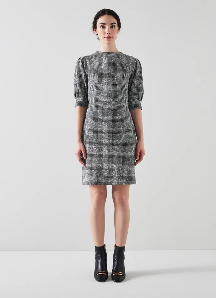 LK Bennett Phillipa Black And Grey Prince Of Wales Jersey Dress Women Dresses LK Bennett Phillipa Black And Grey Prince Of Wales Jersey Dress Women Dresses