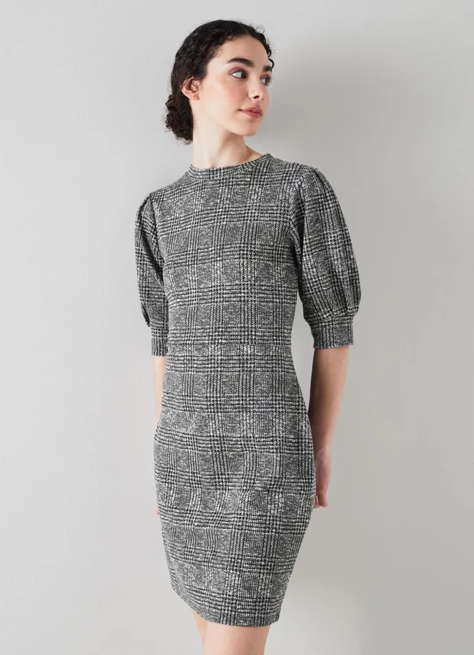 LK Bennett Phillipa Black And Grey Prince Of Wales Jersey Dress Women Dresses