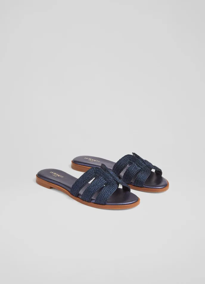 LK Bennett Riley Navy Metallic Rope Flat Mules Women Flats