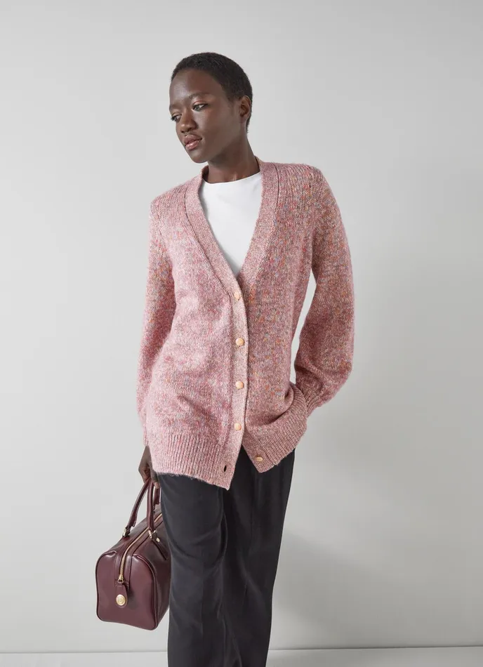 LK Bennett Rosy Pink CottonBlend Long Cardigan Women Knitwear