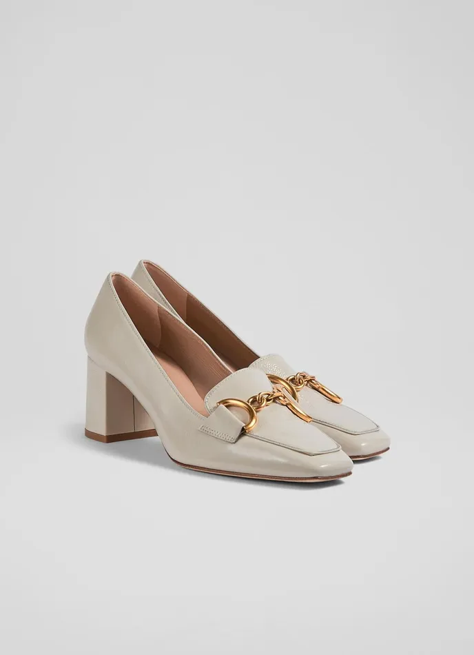 LK Bennett Samantha White Crinkle Patent SnaffleDetail Courts Women Court Shoes
