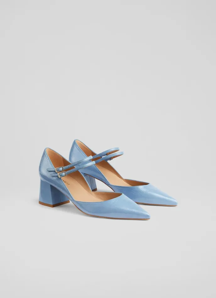 LK Bennett Savannah Blue Patent Mary Janes Women Court Shoes