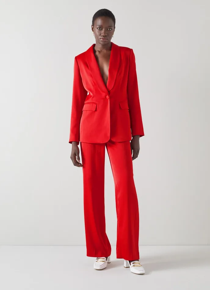 LK Bennett Seydoux Red Silky Tuxedo Jacket Women Coats and Jackets