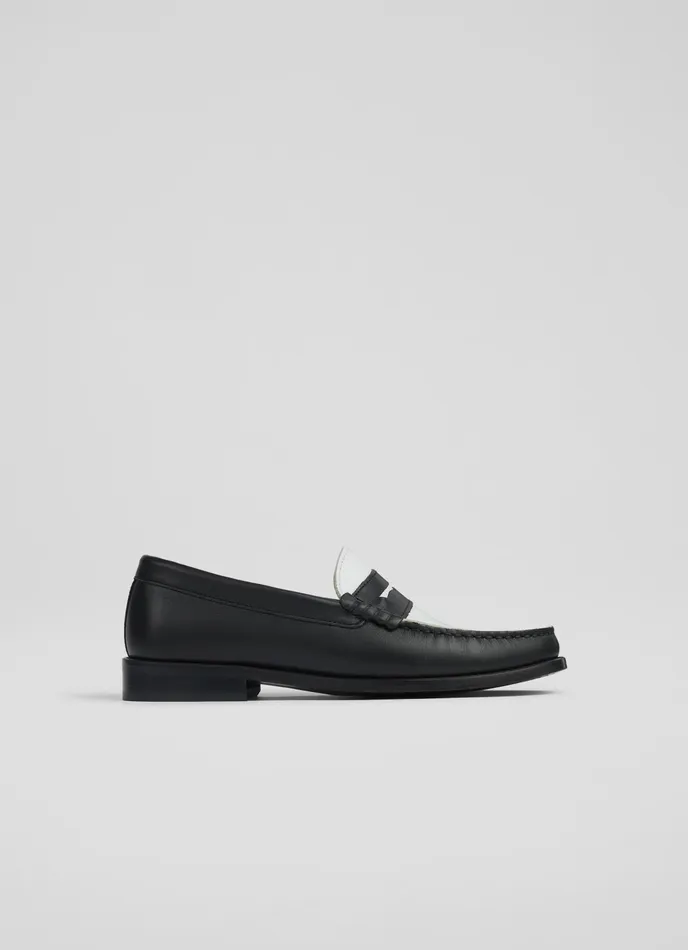 LK Bennett Solo Black And White Leather Moccasin Loafers Women Flats