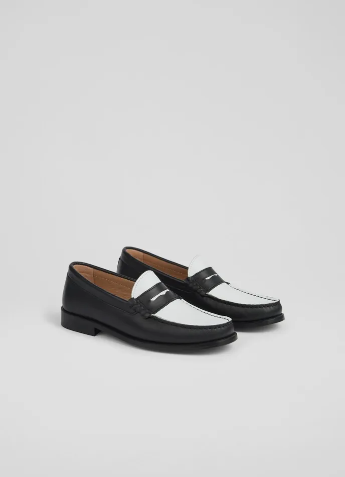 LK Bennett Solo Black And White Leather Moccasin Loafers Women Flats