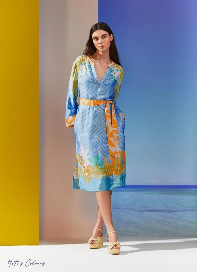 LK Bennett Sophia Blue Floral Print Lenzing Ecovero Viscose Kaftan Dress Women Dresses