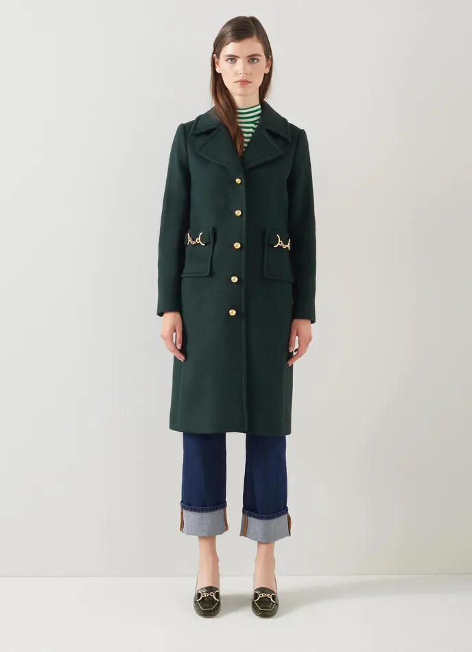LK Bennett Spencer Red Recycled Wool Blend SnaffleDetail Coat Women Coats and Jackets