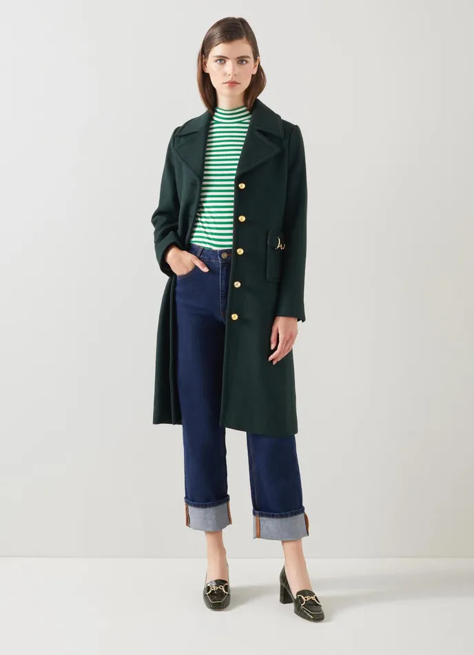 LK Bennett Spencer Red Recycled Wool Blend SnaffleDetail Coat Women Coats and Jackets