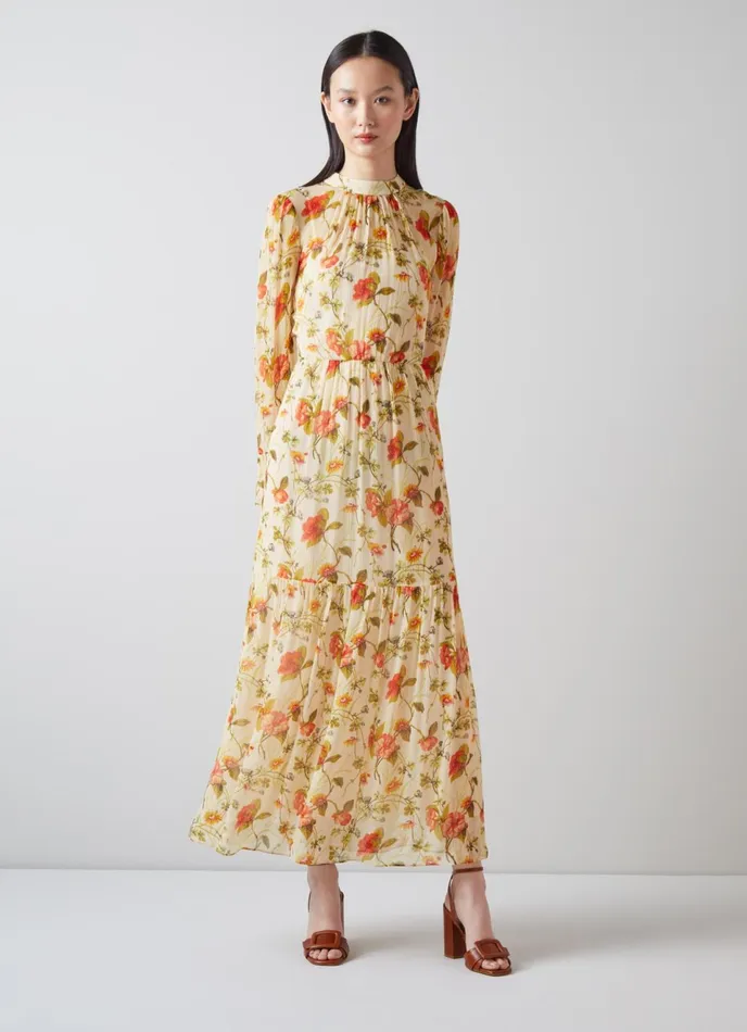 LK Bennett Swinton Cream And Red Chine Floral Print Silk Dress Women Dresses