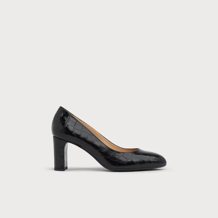 LK Bennett Winola Black Croc Effect Courts Women Court Shoes