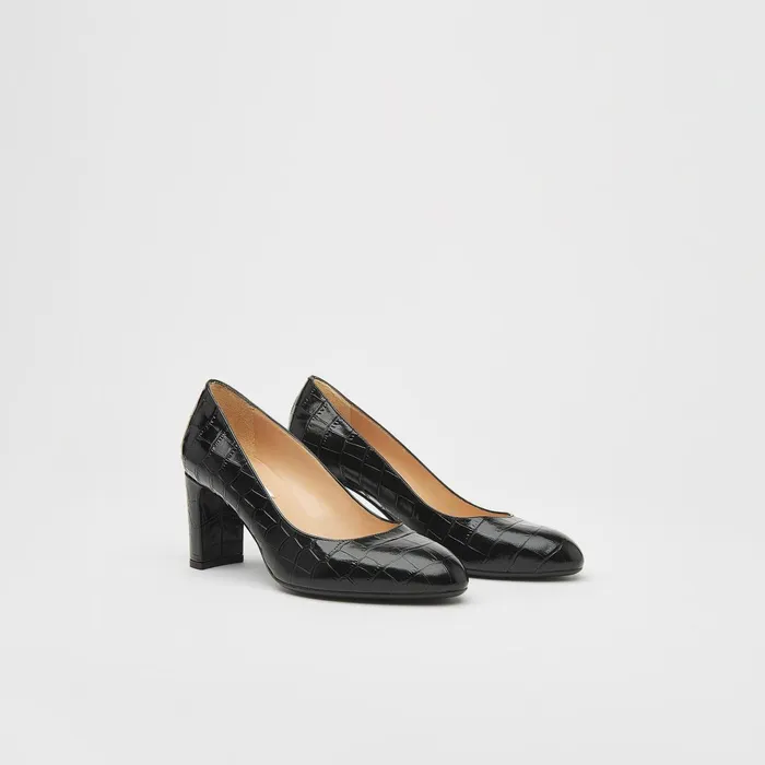 LK Bennett Winola Black Croc Effect Courts Women Court Shoes