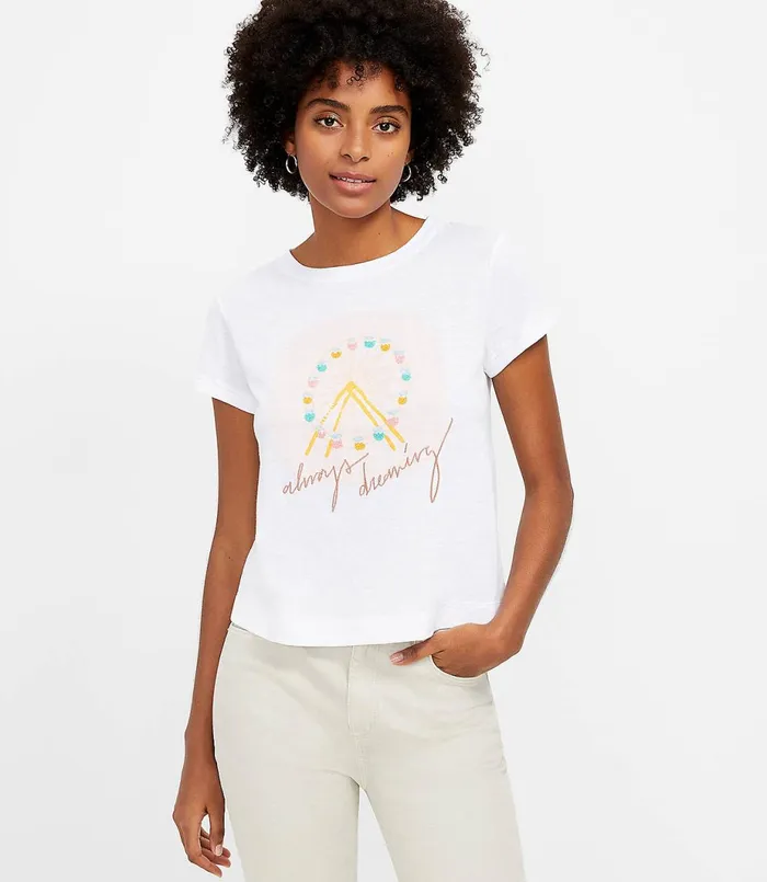 LOFT Always Dreaming Everyday Crew Neck Tee White Women Loungewear
