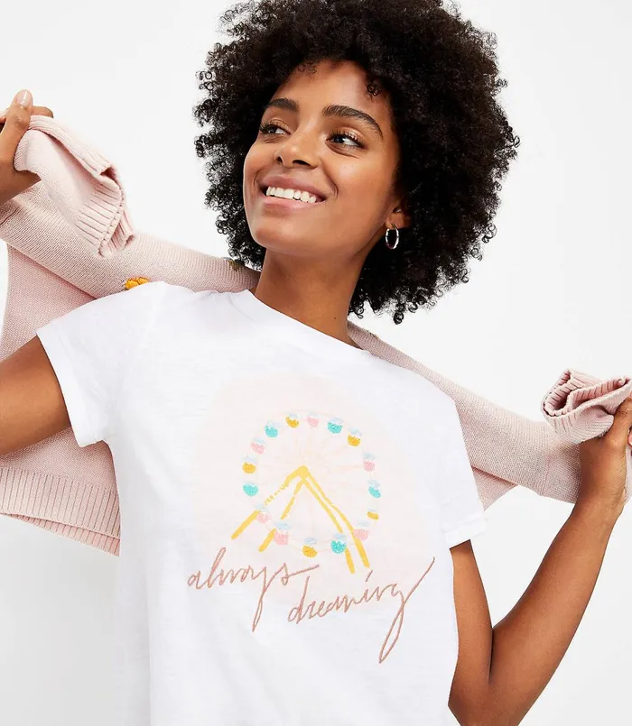 LOFT Always Dreaming Everyday Crew Neck Tee White Women Loungewear