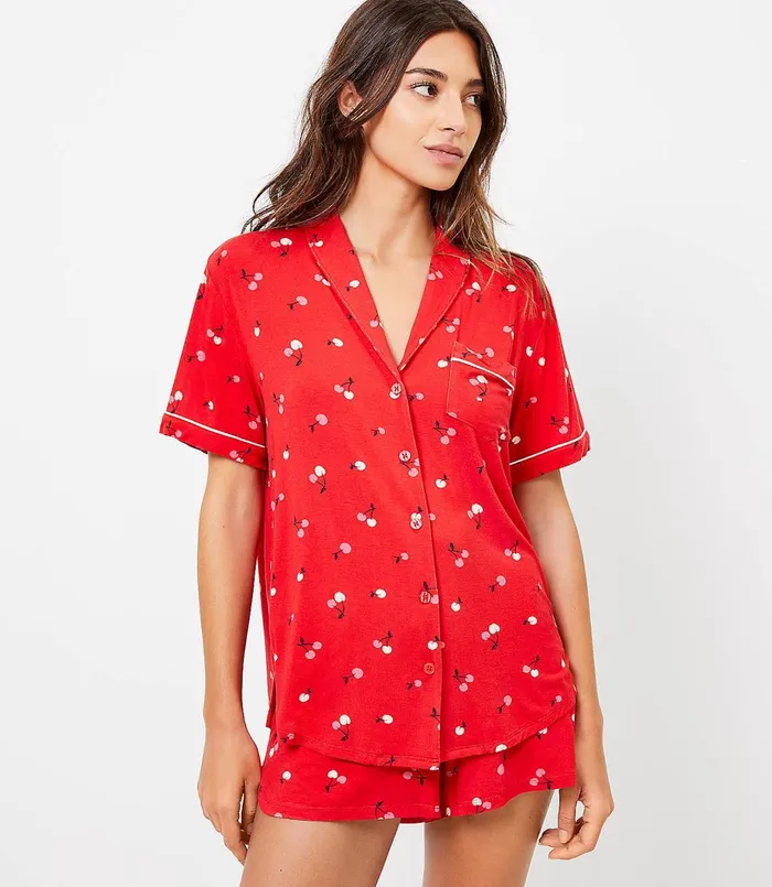 LOFT Cherry Pajama Top Fearless Red Women Sleepwear