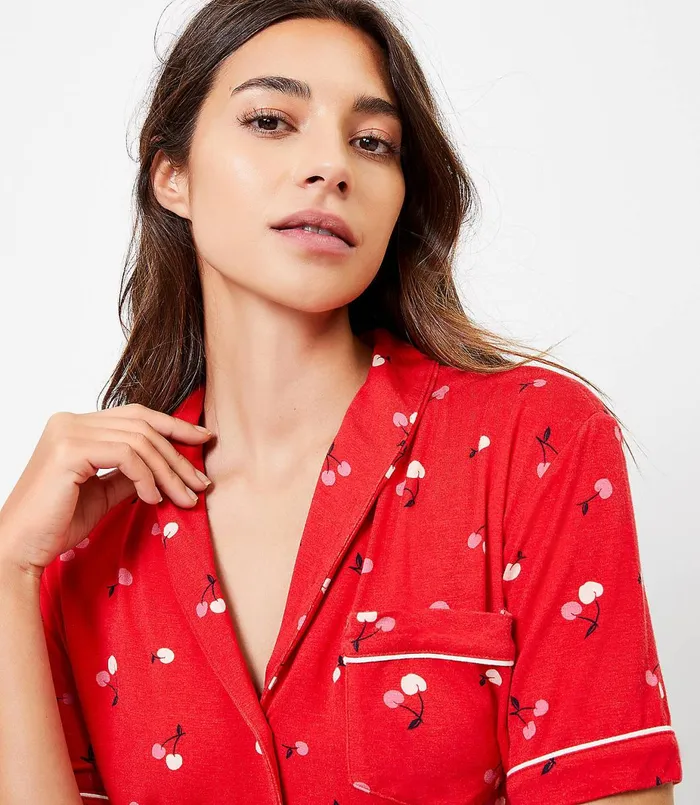 LOFT Cherry Pajama Top Fearless Red Women Sleepwear
