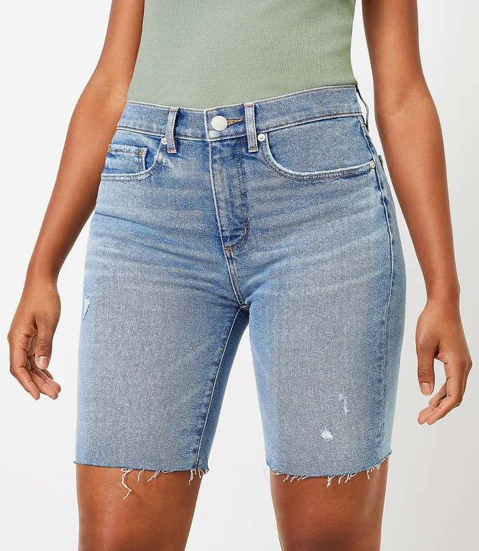 LOFT Curvy Frayed Denim Bike Shorts In Light Wash Indigo Light Wash Indigo Women Shorts LOFT Curvy Frayed Denim Bike Shorts In Light Wash Indigo Light Wash Indigo Women Shorts