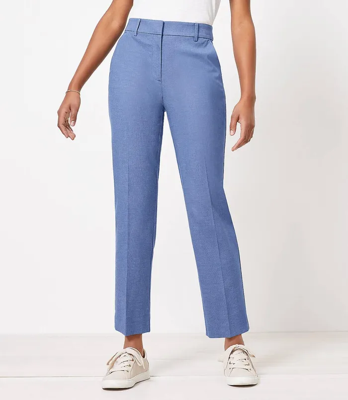 LOFT Curvy Perfect Straight Pants In Stretch Double Weave Blue Multi Women Pants