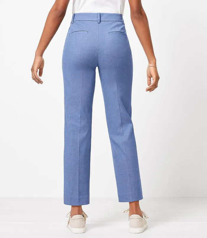 LOFT Curvy Perfect Straight Pants In Stretch Double Weave Blue Multi Women Pants