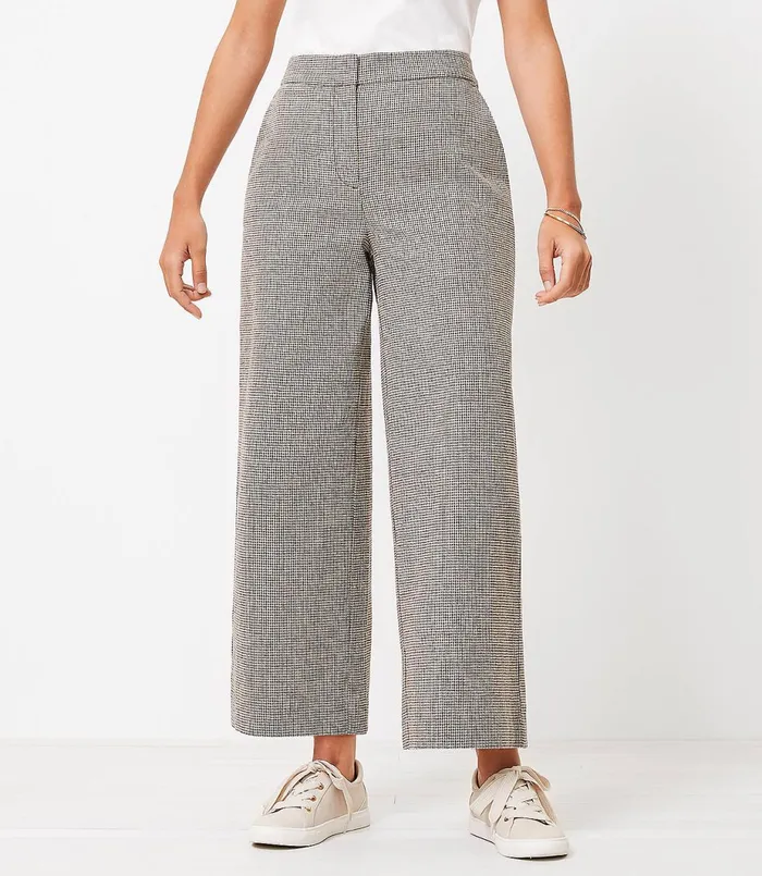 LOFT Curvy Wide Leg Crop Pants In Houndstooth Brown Multi Women Pants