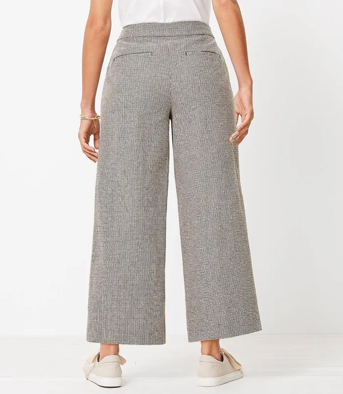 LOFT Curvy Wide Leg Crop Pants In Houndstooth Brown Multi Women Pants