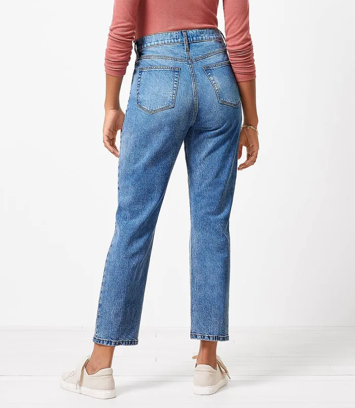 LOFT Destructed High Rise Straight Crop Jeans In Authentic Light Indigo Wash Authentic Light Indigo Wash Women Jeans