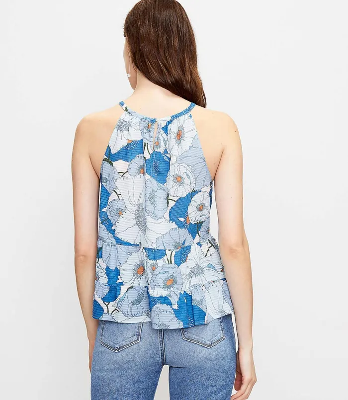 LOFT Floral Tiered Halter Cami Stratosphere Blue Women Tops