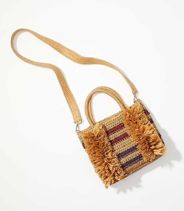LOFT Fringe Straw Crossbody Bag Black Women Bags and Small Accessories