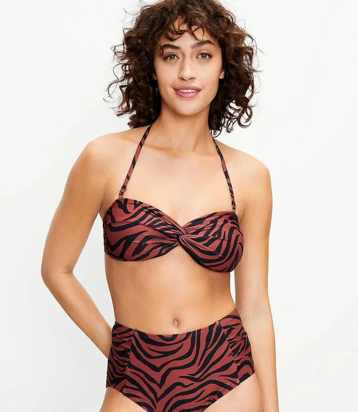LOFT LOFT Beach Animal Print Twist Bandeau Bikini Top Henna Red Women Swim and Beach LOFT LOFT Beach Animal Print Twist Bandeau Bikini Top Henna Red Women Swim and Beach