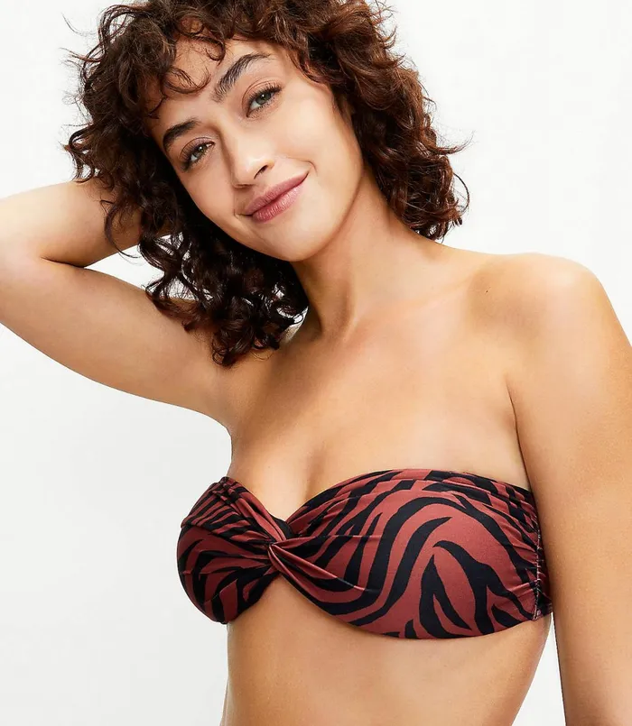 LOFT LOFT Beach Animal Print Twist Bandeau Bikini Top Henna Red Women Swim and Beach