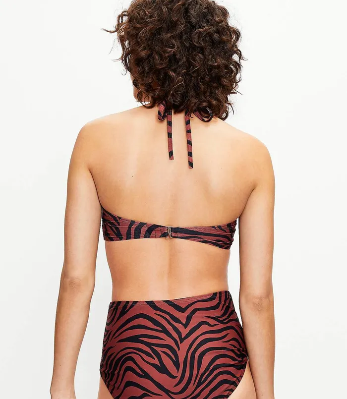 LOFT LOFT Beach Animal Print Twist Bandeau Bikini Top Henna Red Women Swim and Beach