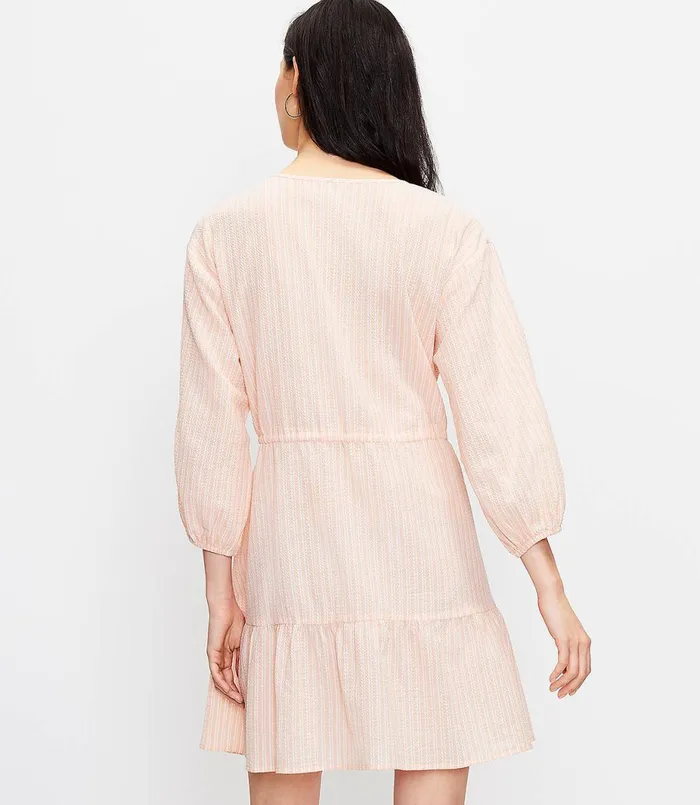 LOFT LOFT Beach Striped Tiered Drawstring Dress Dusty Peached Pink Women Swim and Beach