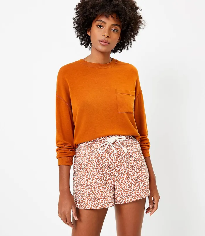 LOFT Lou and Grey Leopard Print Terry Shorts Sweet Caramel Women Loungewear