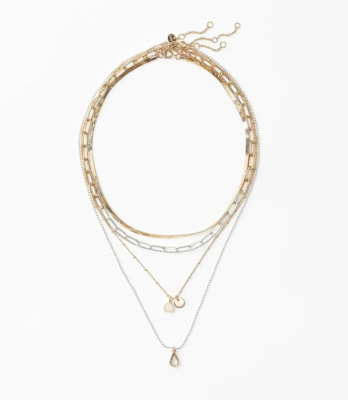 LOFT Mixed Metallic Layered Necklace Set Gold Silver Women Jewelry