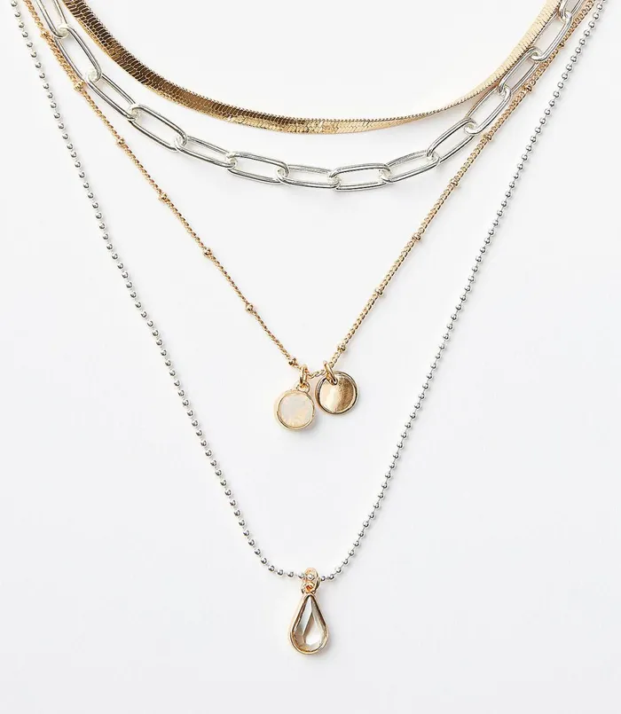LOFT Mixed Metallic Layered Necklace Set Gold Silver Women Jewelry