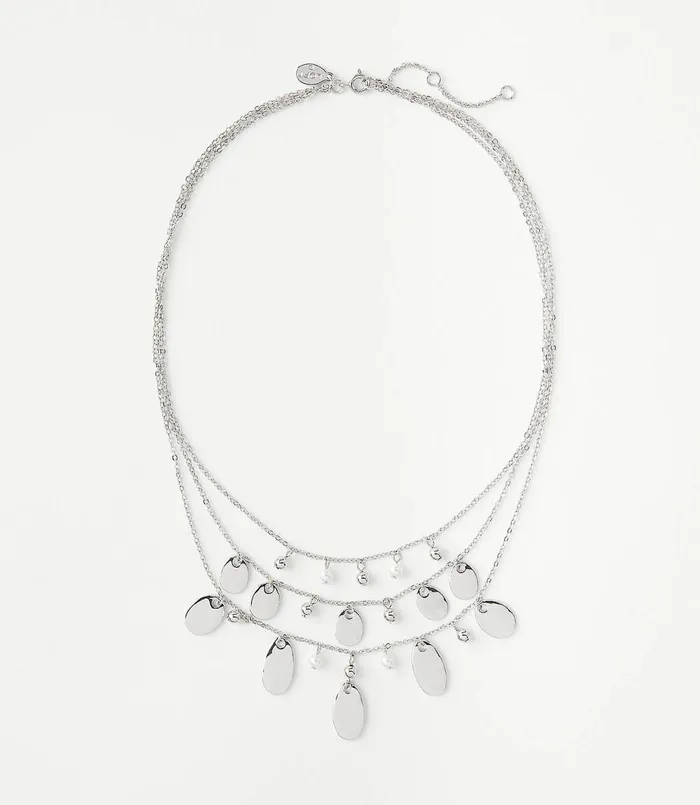 LOFT Pearlized Layered Necklace Soft Silver Women Jewelry