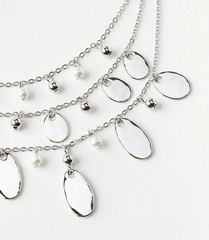 LOFT Pearlized Layered Necklace Soft Silver Women Jewelry