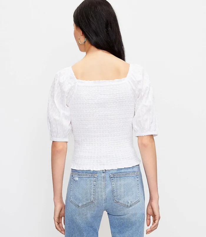LOFT Petite Clip Smocked Blouse White Women Petite Tops
