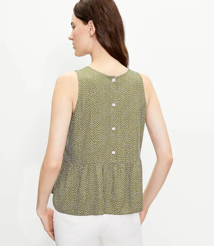 LOFT Petite Mosaic Button Back Peplum Shell Dark Kiwi Green Women Petite Tops