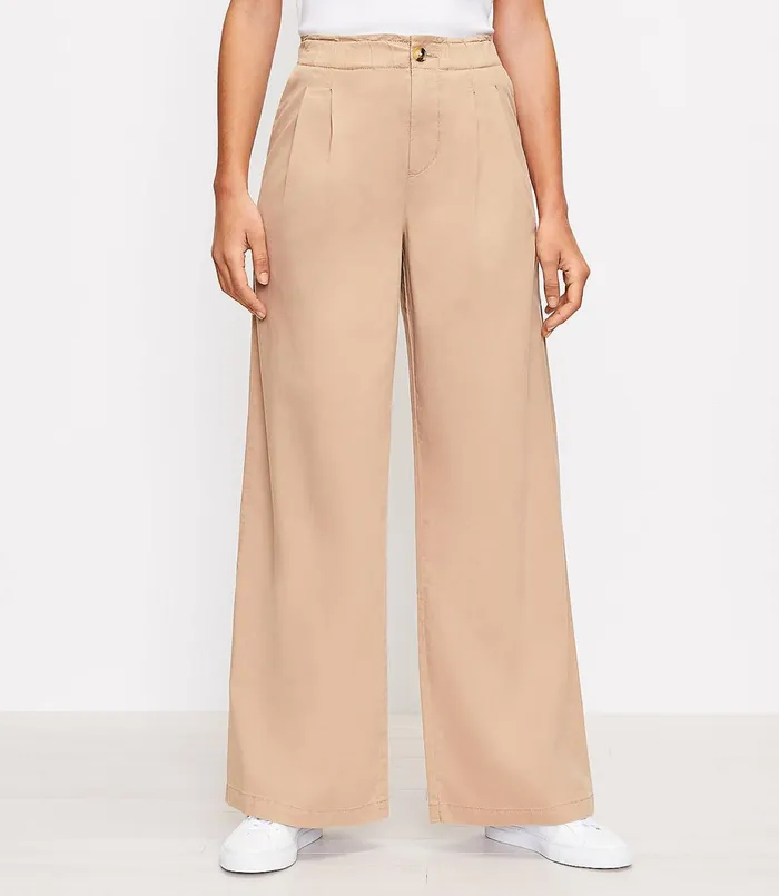 LOFT Petite Pull On Palazzo Pants In Twill Sundried Vine Women Petite Pants